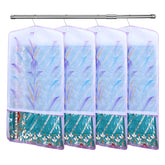 Kuber Industries Hanging Saree Cover | Brush Painting Pattern Saree Cover | Non-Woven Saree Covers for Home | Saree Cover with Small Transparent view | Pack of 12 | Purple
